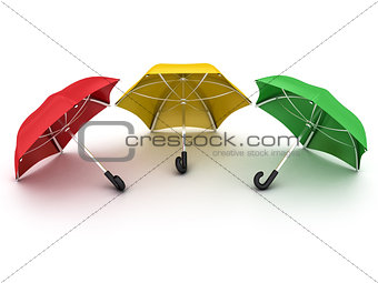 three colored umbrellas