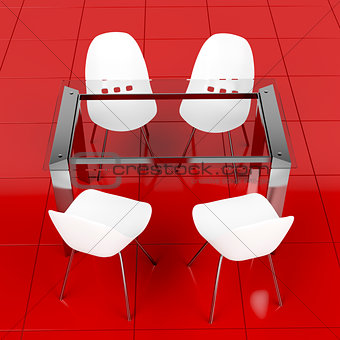 Glass table and white chairs