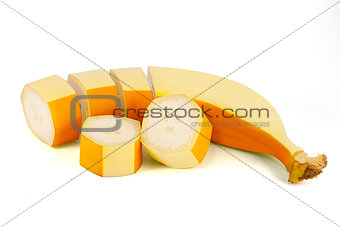 Sliced banana isolated on white background