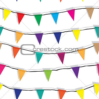 Seamless string of Christmas flags isolated on white
