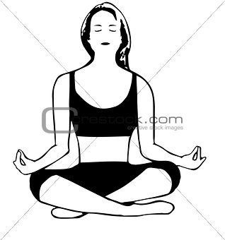 Meditating girl in cartoon style