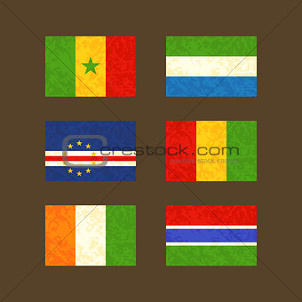 Flags of Senegal, Cape Verde, Ivory Coast, Sierra Leone, Guinea and Gambia