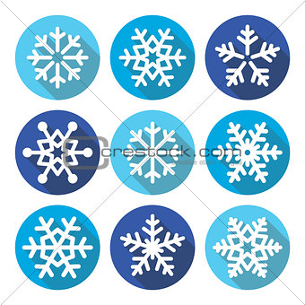 Snowflakes, Christmas flat design round icons
