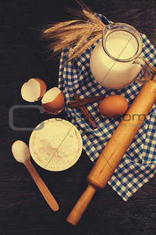 baking background with rolling pin