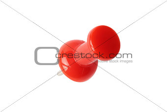 Isolated top view of red drawing pin with path
