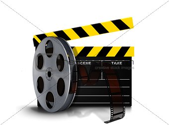 Film reel roll with clapperboard