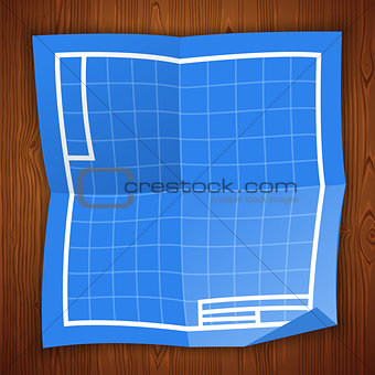 Blueprint Background on Wooden Surface