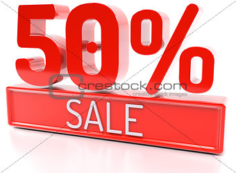 50% sale, 50 percent, 3d discount banner - isolated, on white ba