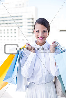 Beautiful brunette holding shopping bags