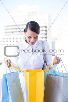 Beautiful brunette holding shopping bags