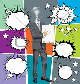 Vector Businessman With Empty Write Boardr And Bubble Speech