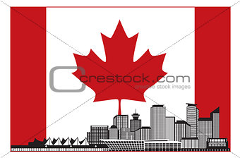 Vancouver BC Canada Skyline in Canadian Flag Illustration
