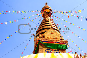 Stupa with Buddha eyes and prayer flags, Swayambhunath, Kathmand