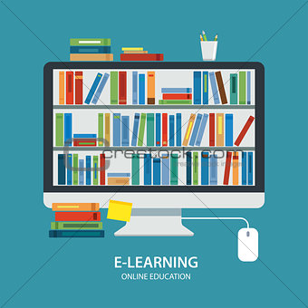 online library education concept flat design