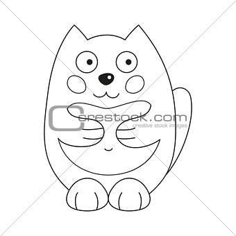 Vector illustration of funny fatty cat, coloring book page