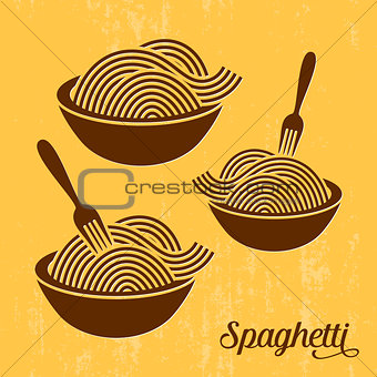 Spaghetti or noodle retro icons