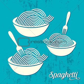 Spaghetti or noodle retro icons