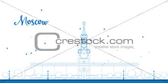 Outline Kremlin Spasskaya tower with clock on Red Square, Moscow