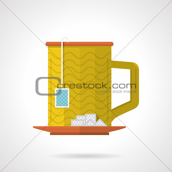 Yellow tea cup flat color vector icon
