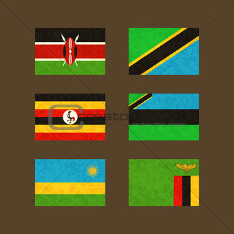 Flags of Kenya, Tanzania, Uganda, Zanzibar , Rwanda and Zambia