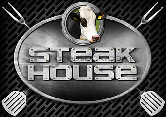 Steak House - Sign with Kitchen Utensils