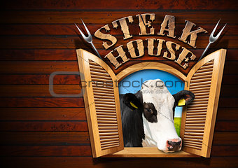 Steak House - Window with Cow