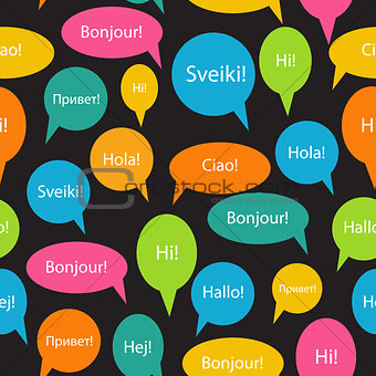 Seamless Pattern Background of Speech Bubble with Hello Word on 