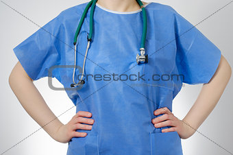 Confident doctor in blue uniform