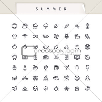 Summer and Vacation Stroke Icons Set