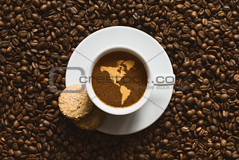 Still life - coffee with map of America continent