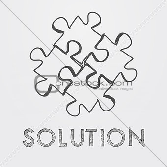 solution and puzzle pieces in hand-drawn style