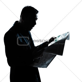 silhouette man portrait reading newspaper surprised