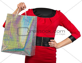 Woman body handing shopping bag