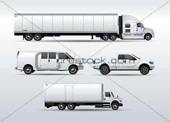 Trucks collection for transportation cargo vector illustration isolated on white background