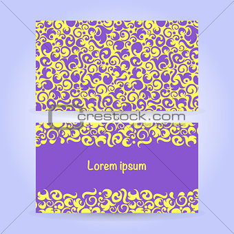 Two cards with abstract ornament in yellow and violet colors