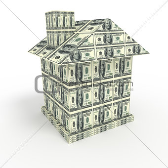 House from money isolated on white. Business concept