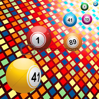 Bingo balls on coloured 3D mosaic background