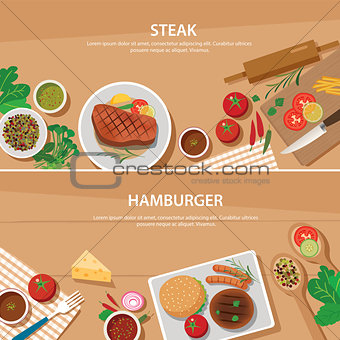 steak and hamburger banner flat design template