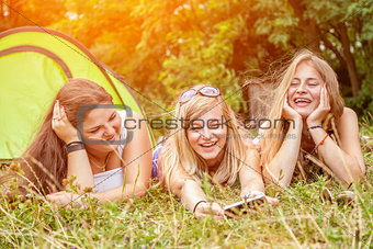 Group of friends enjoying a camping holiday