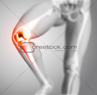 3d medical figure with close up of knee