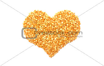 Yellow split peas in a heart shape