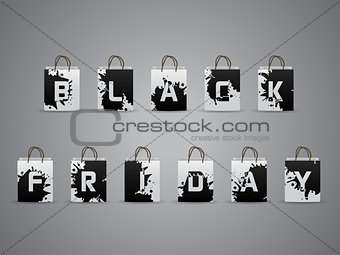 Black friday shopping bags with splattered letters