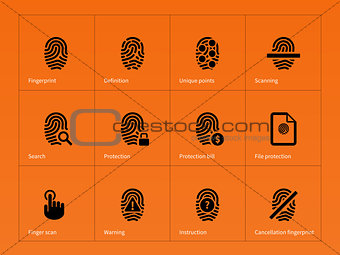 Security finger print icons on orange background.