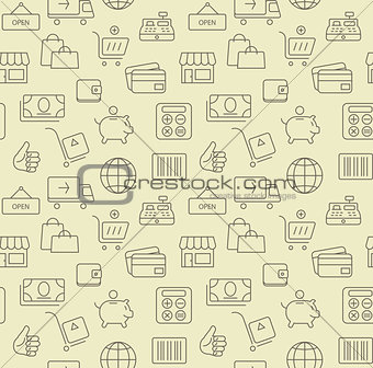 Shopping icons, seamless background pattern.
