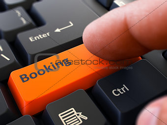 Press Button Booking on Black Keyboard.