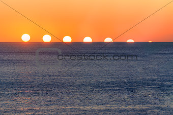 Sunset sequence over water. Mediterranean Sea