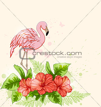 Red flowers and pink flamingo