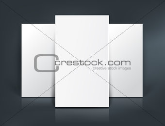 Three paper sheets mockup. Vector illustration