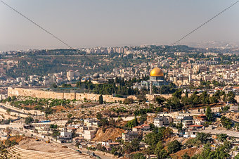 Dome of the Rock in beautiful panorama of Jerusalem