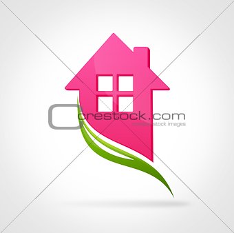 Logo house rose and green